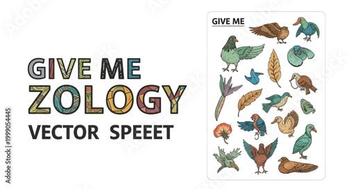 Zoology vector sheet showcases a collection of diverse wildlife.