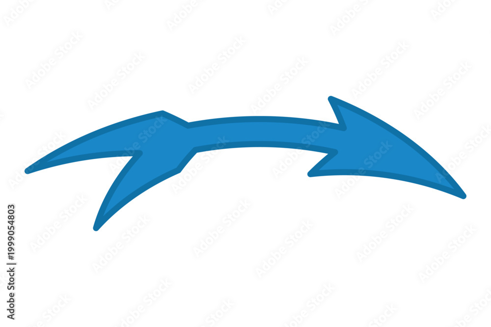 Fototapeta premium Blue curved dynamic motion right directional arrow vector icon design for digital graphic user interface modern web application