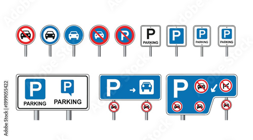 Set of parking traffic signs