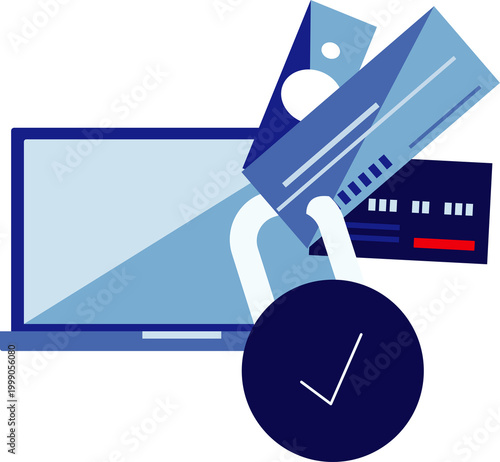 Secure online transactions protected by digital padlock, credit cards, representing safe e-commerce, financial data protection.