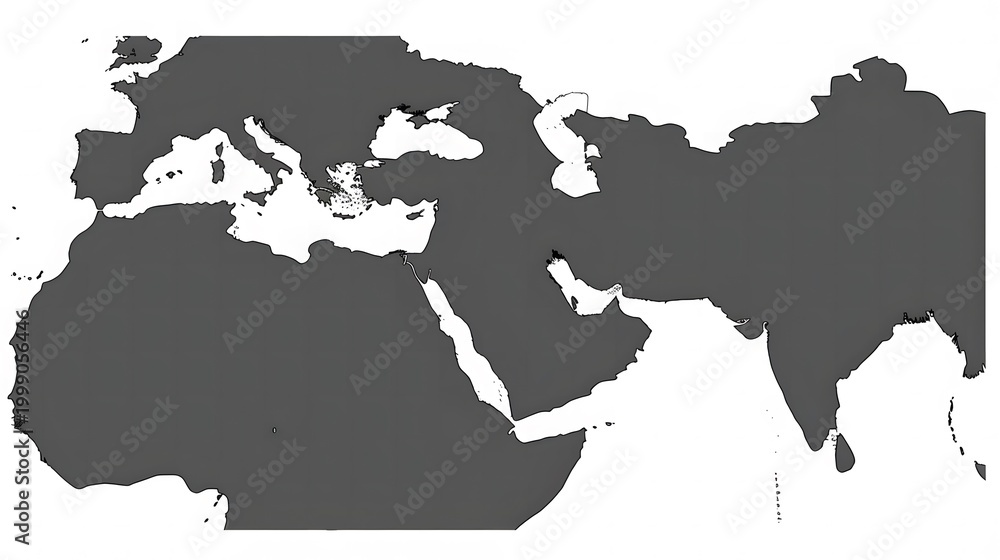 Fototapeta premium Middle East and surrounding region map silhouette geographic background concept