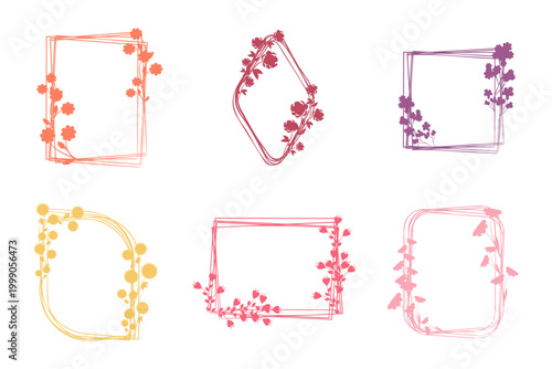 Six distinct floral frames appear on a clean white background.