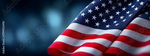 USA flag close-up with red, white, and blue colors