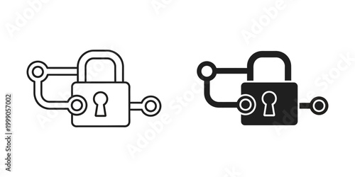 Obraz na płótnie Comparison of open and closed lockpad circuit board symbols in black and white