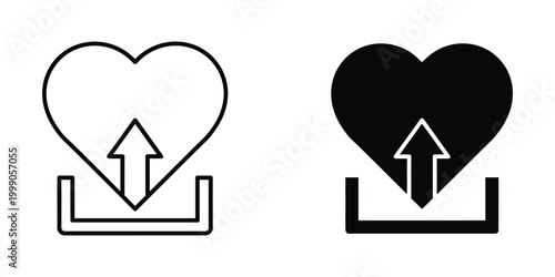 Photos Contrast between empty and filled heart icons with upward arrows on a base platf