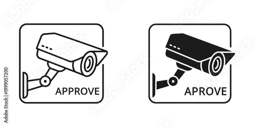 Approval icons featuring surveillance cameras in contrasting styles