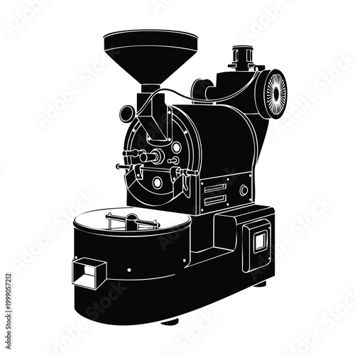Tableau sur toile Industrial coffee roaster silhouette, set bundle of professional machines