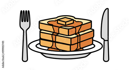 Stack of French toast with butter and syrup vector illustration