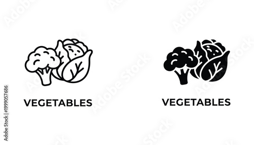 Fresh broccoli and cabbage vegetable icon for healthy nutrition and grocery store branding