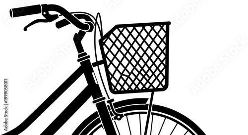 Silhouette of a classic city bicycle with front basket on white background.