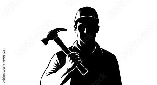 Silhouette of a handyman holding a hammer for construction and repair services