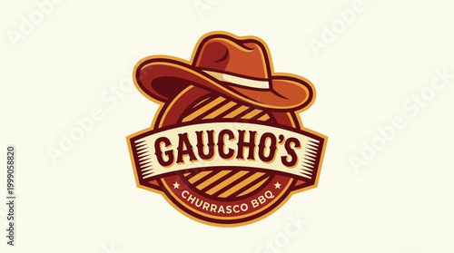This image presents a rustic logo design for 'Caucho's Churrasco BBQ', featuring a cowboy hat and grill elements that convey warmth, tradition, and delicious barbecue dining experience.