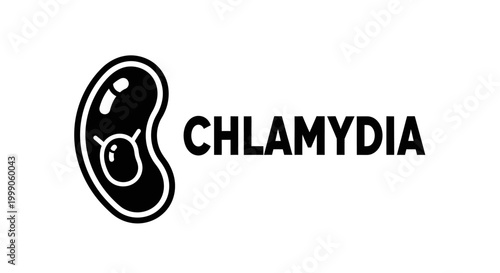 Chlamydia bacteria icon with text. Vector illustration of Chlamydia trachomatis pathogen for medical education, healthcare awareness, and sexual health information.