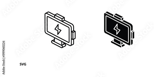 Isometric icons of computer monitors displaying a lightning bolt symbol