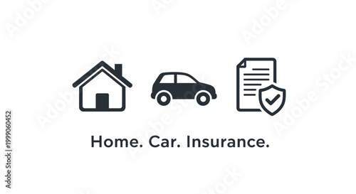 Home and car insurance policy concept icons with legal document and shield.