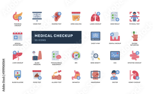 Medical Checkup Flat Icon Set Health Screening Clinic Collection