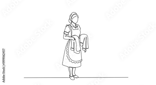Hotel housekeeper holding towels in minimalist line style