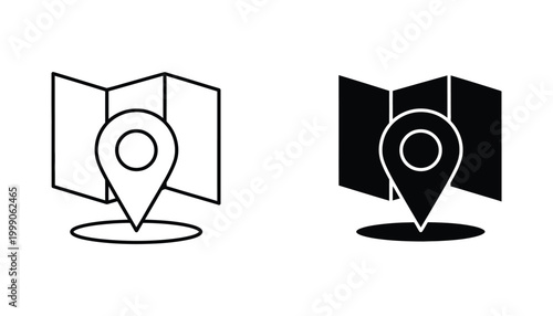 Map with location pin marker on a circular base indicating precise geographical positioning graphic icon