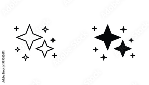 Four-pointed star shapes and sparkles indicating cleanliness shine and brilliance graphic illustration