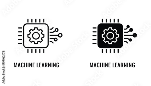Central processing unit with internal gear symbol representing machine learning and artificial intelligence graphic icon