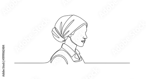 Hotel housekeeper profile portrait in minimalist line style