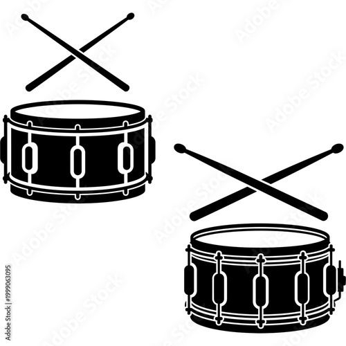 Snare Drum with Drumsticks Percussion Instrument Icon Vector

