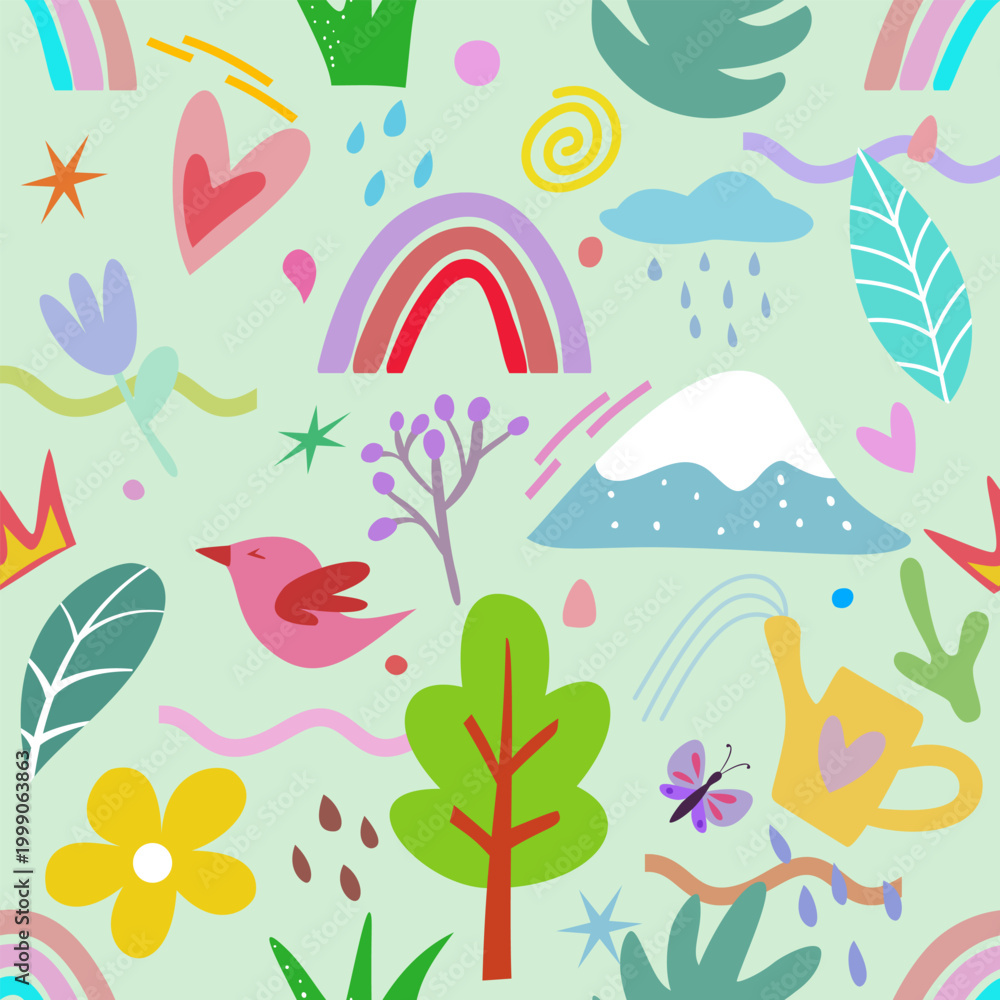 Obraz premium Summer seamless pattern in scandinavian style. Can be used in textile industry, paper, background, scrapbooking.
