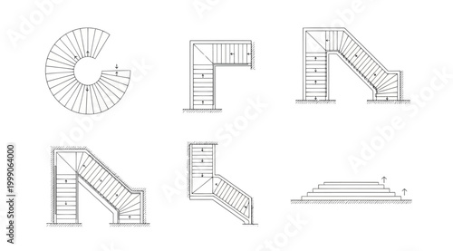 Set of architectural staircase floor plan icons