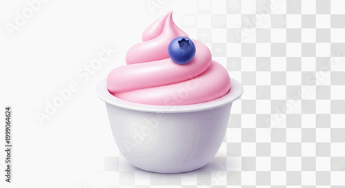Delightful Pink Swirl Frozen Yogurt Topped with a Fresh Blueberry in a Small White Cup
