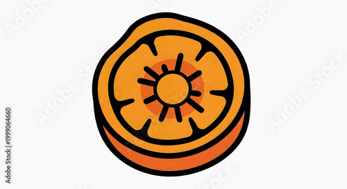 Vibrant and abstract illustration of a citrus fruit slice with a radiant sunburst core design