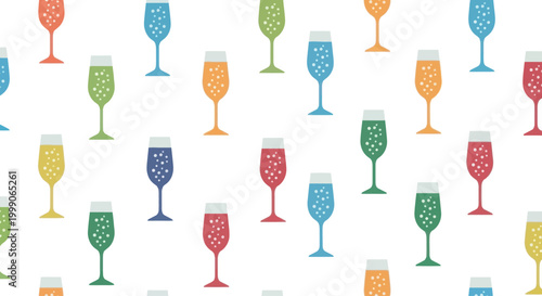 Festive Colorful Champagne Glasses Pattern, Celebration Background