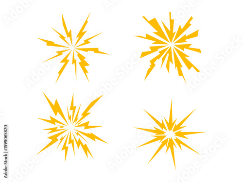 Set of four yellow lightning bolt explosion icons