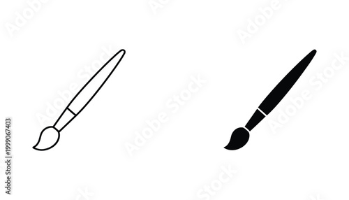 Professional artist paint brush icons set in minimalist outline and solid black vector style for creative design projects and digital art tools