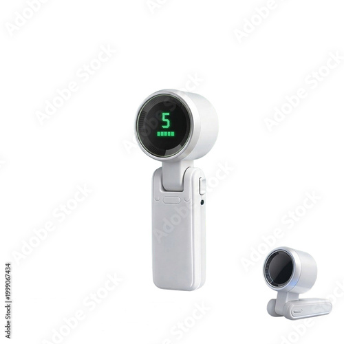 Black remote control device with digital display isolated on white background