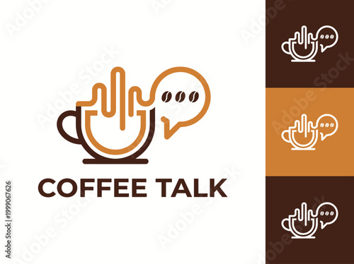 A fun and engaging logo featuring a coffee cup with a talk bubble, symbolizing the social aspect of coffee culture and conversations around good coffee.
