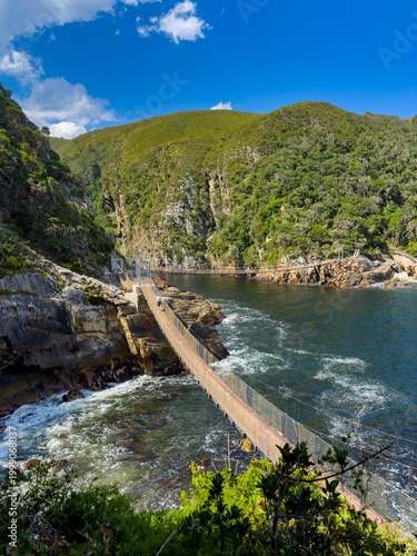 Scenic view of the Storms River Mouth gorge and suspension bridge