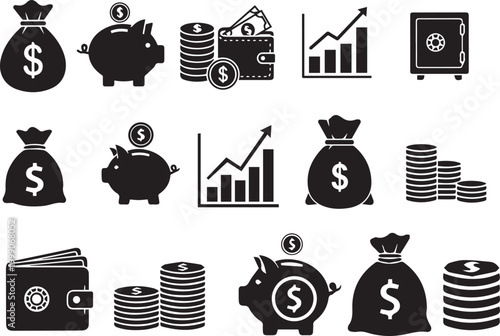 Financial icons set money savings growth and security concepts