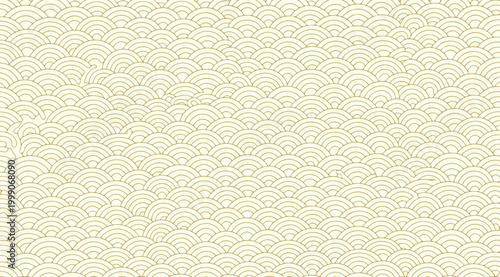 Seamless japanese wave pattern background, traditional seigaiha motif in light green