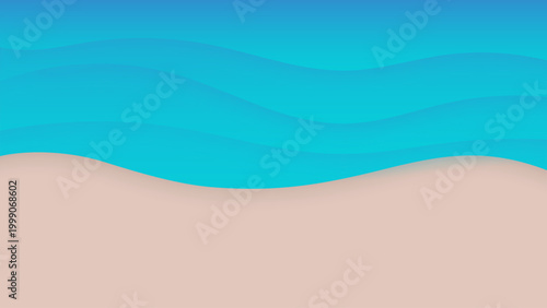 blue ocean waves and sandy coastline, top view