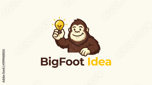 This logo features a friendly Bigfoot character holding a light bulb, symbolizing creativity and innovative ideas for businesses seeking a fun identity.