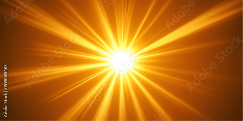 A bright abstract vector design featuring a warm summer sunburst where yellow and orange rays explode from a central star to create a glowing sunrise beam across the sunny sky