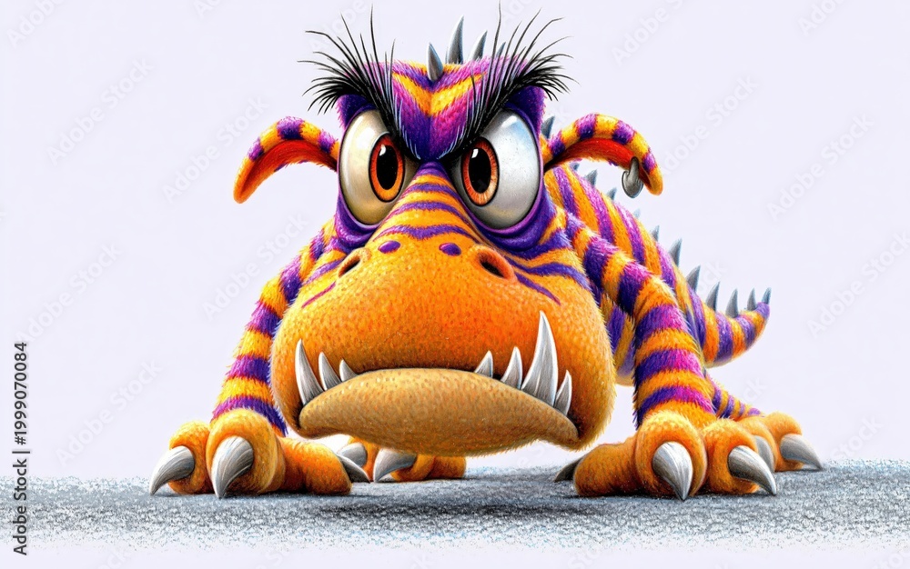 Fototapeta premium Angry Purple Alligator with Spiky Hair