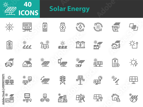set of solar energy icons, clean energy, electricity, solar cell