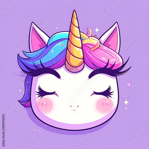 Cute Unicorn Face with Rainbow Hair.