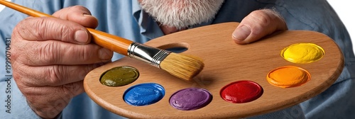 Old Man Painting with Multicolored Paints