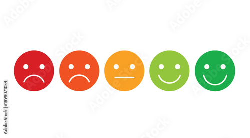 Customer satisfaction rating scale with emoji faces from sad to happy