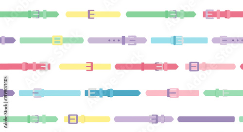 Colorful fashion belts arranged in a repeating pattern on a white background.