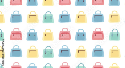 Seamless Pattern of Colorful Handbags on White Background