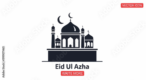 A simple yet elegant silhouette of a mosque, adorned with a crescent moon and star, reflecting themes of spiritual celebration and Islamic tradition