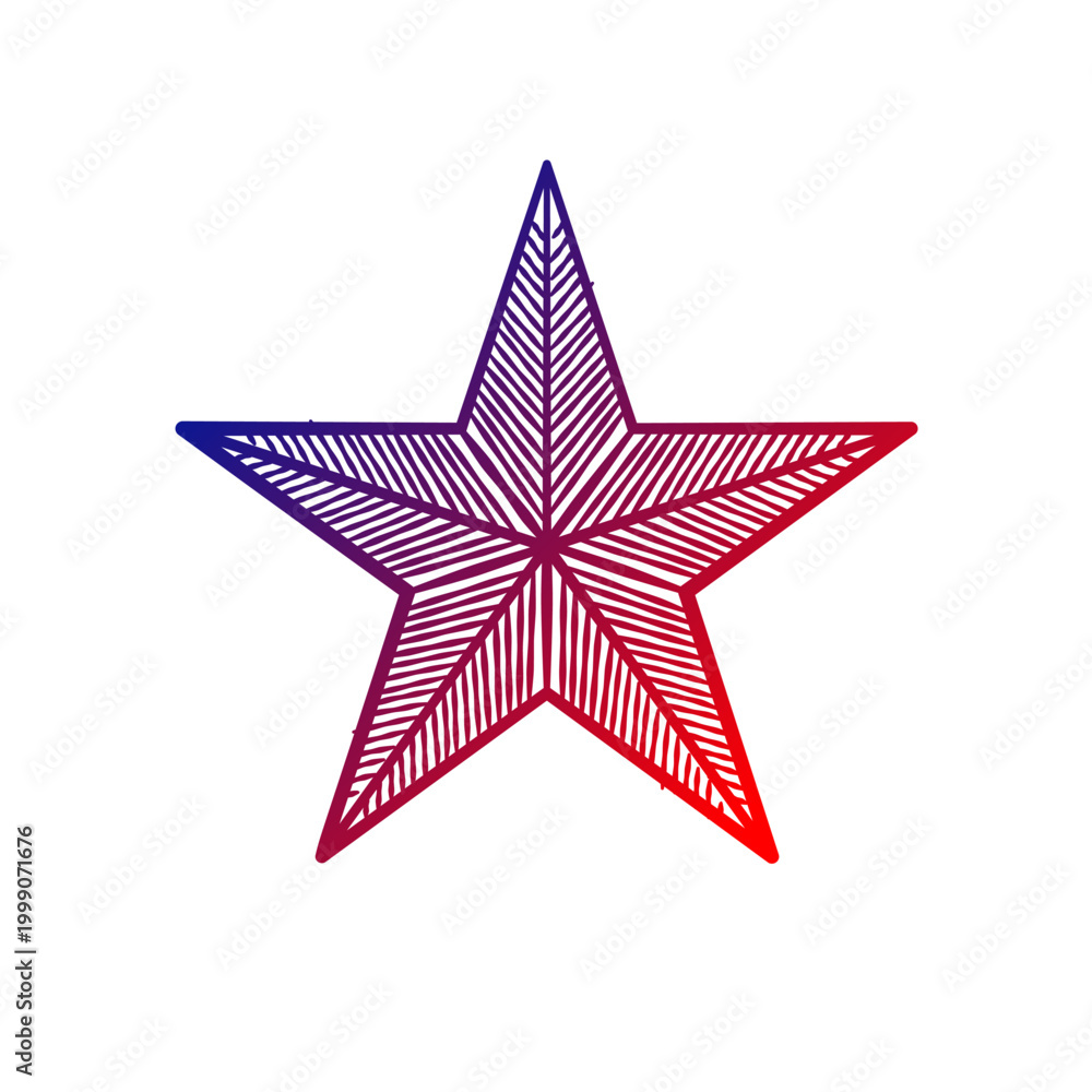 Obraz premium Star with blue and red gradient striped pattern, vector icon